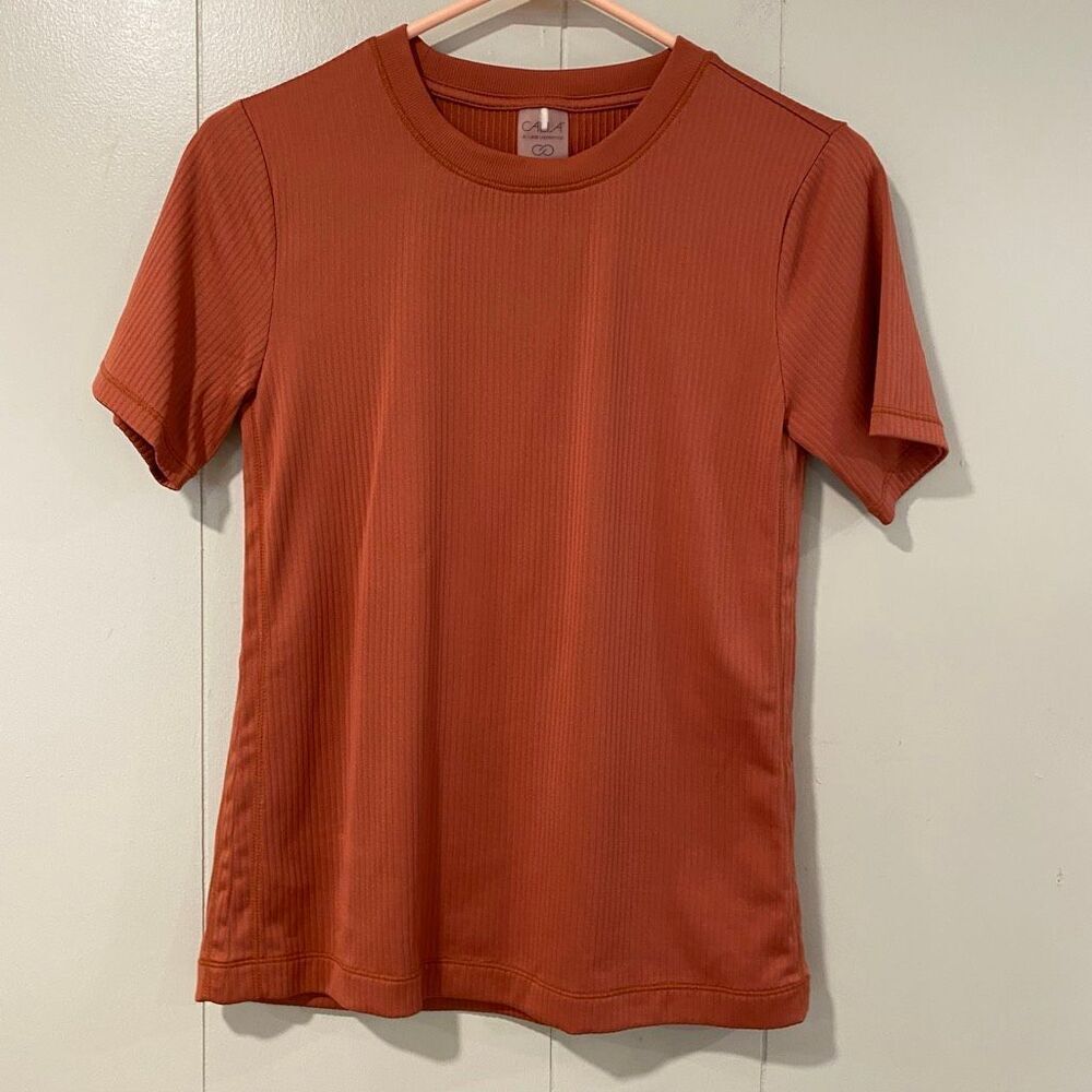 CALIA by Carrie Underwood Ribbed Short Sleeve Tank Top in Rust